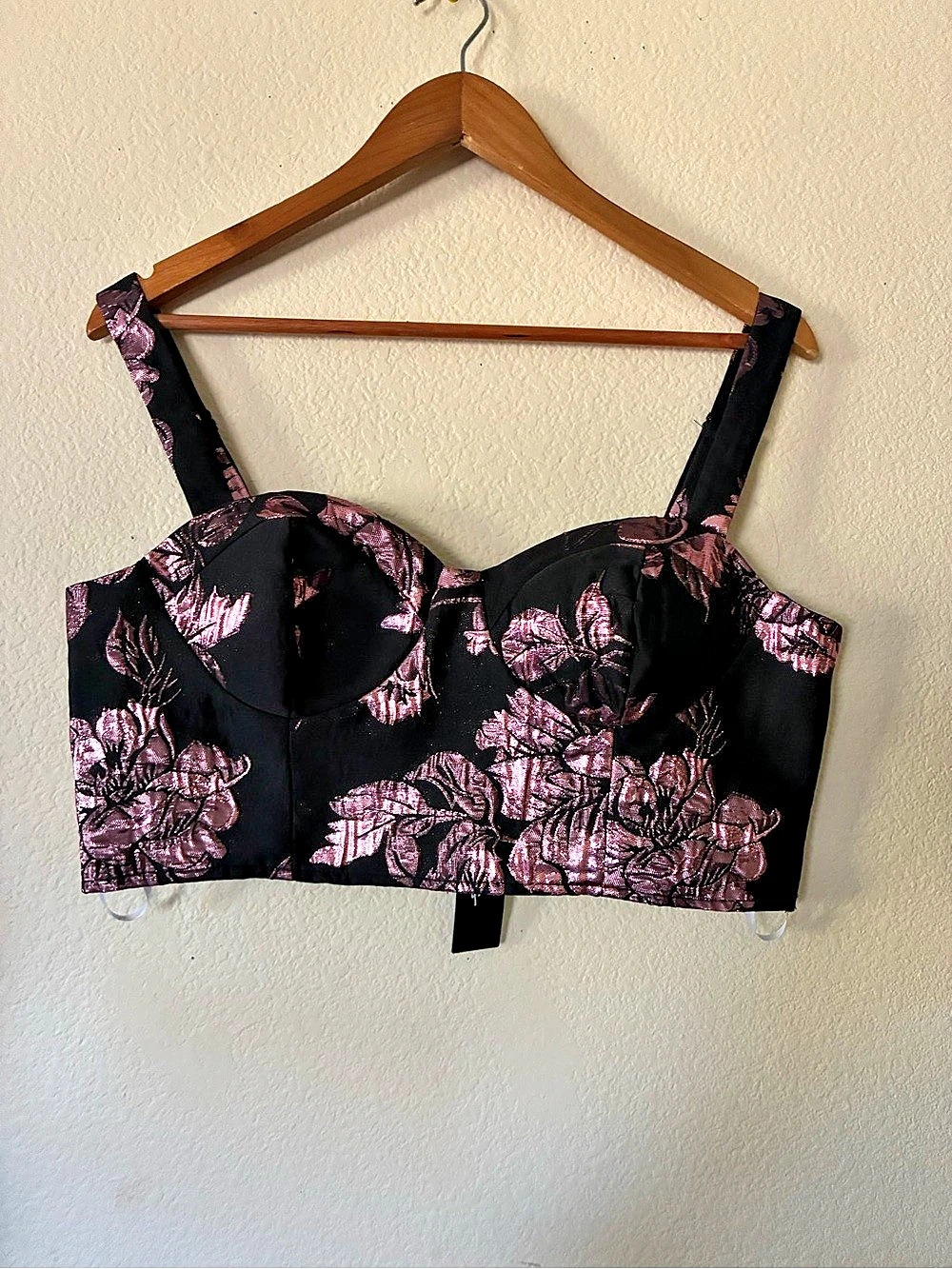 Lulus Floral Bustier Top in Black & Pink Like New